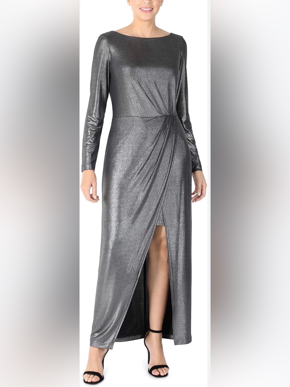 🌺JULIA JORDAN GREY METALLIC LONG SLEEVE MAXI DRESS SIZE 12🌺